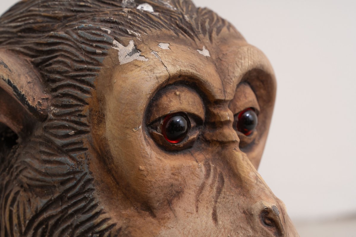 Rare figure de chimpanzé de carrousel, début du XXe siècle-photo-6