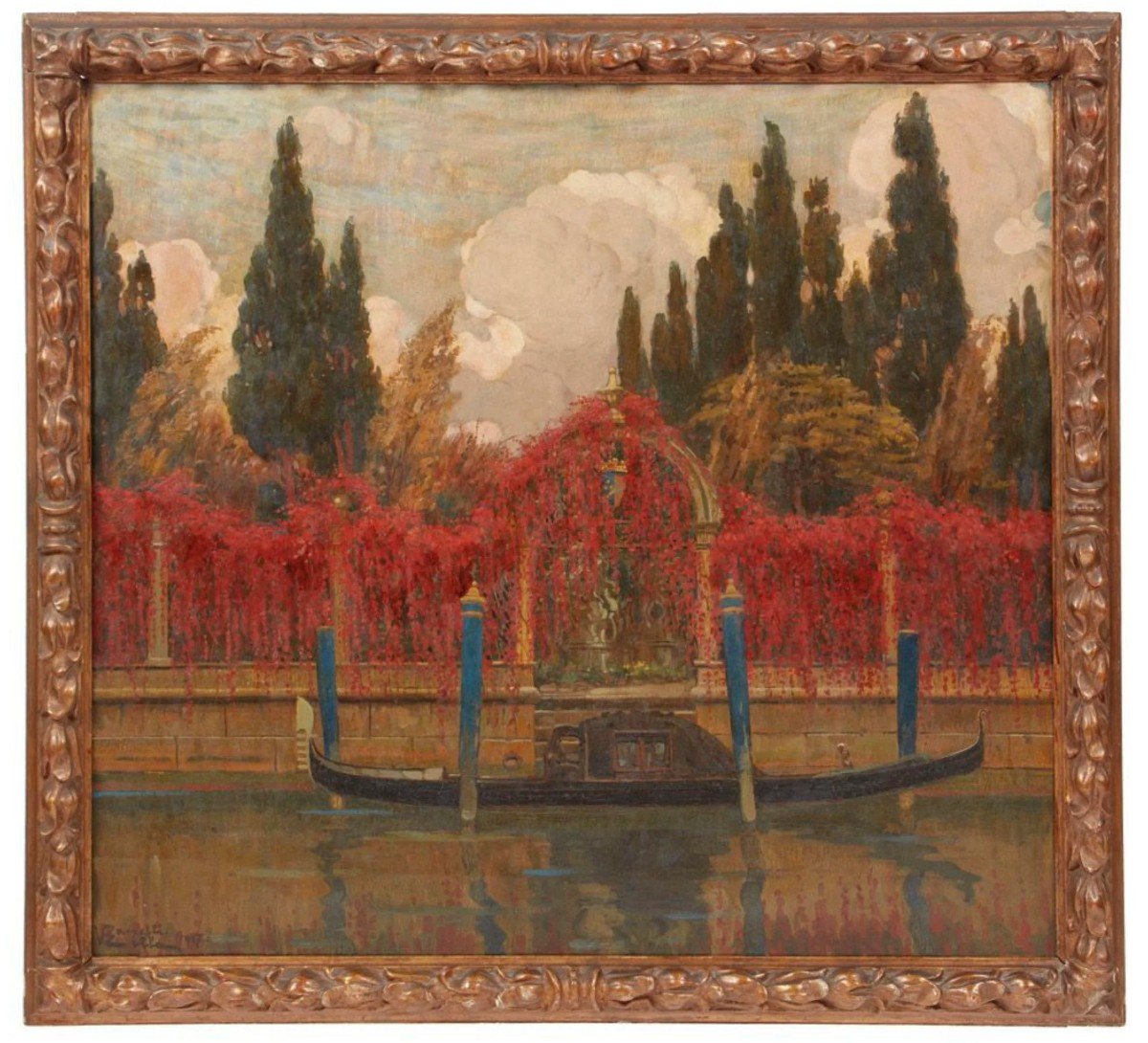 Vittore Zanetti Zilla (1964-1946) Red Leaves, Italy, 1917 Oil On Panel, With Frame