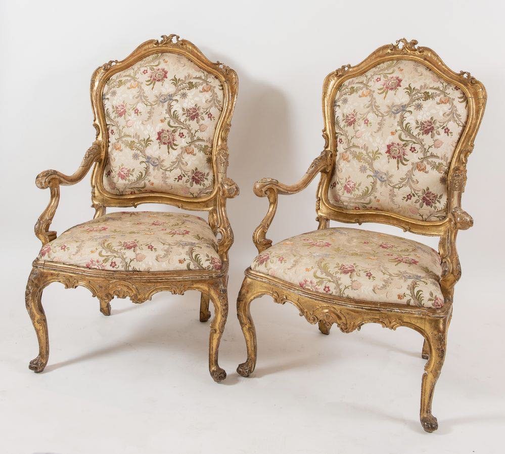 Six Venetian Armchairs In Carved And Gilded Wood, Venice, 18th Century-photo-4