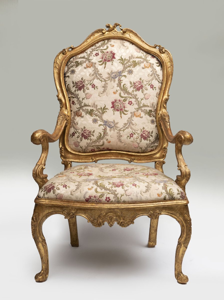 Six Venetian Armchairs In Carved And Gilded Wood, Venice, 18th Century-photo-1