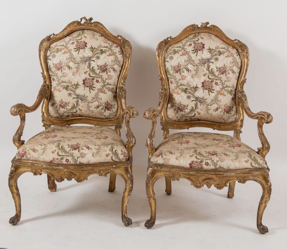 Six Venetian Armchairs In Carved And Gilded Wood, Venice, 18th Century-photo-2