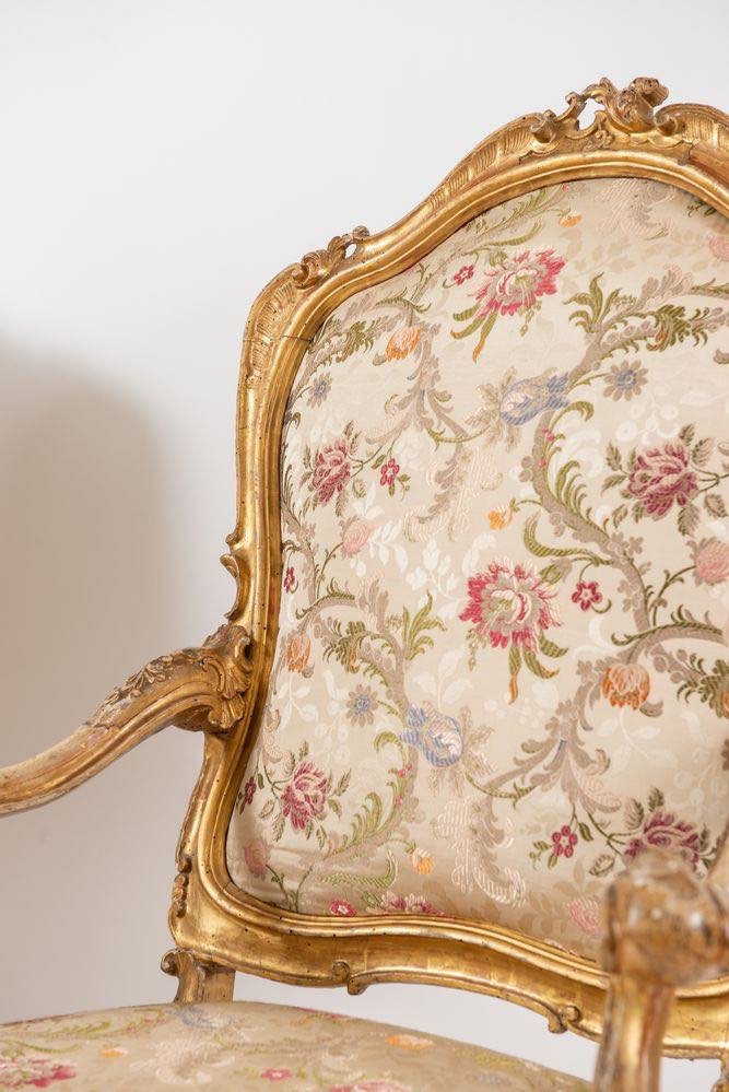 Six Venetian Armchairs In Carved And Gilded Wood, Venice, 18th Century-photo-3
