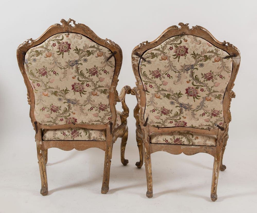 Six Venetian Armchairs In Carved And Gilded Wood, Venice, 18th Century-photo-4