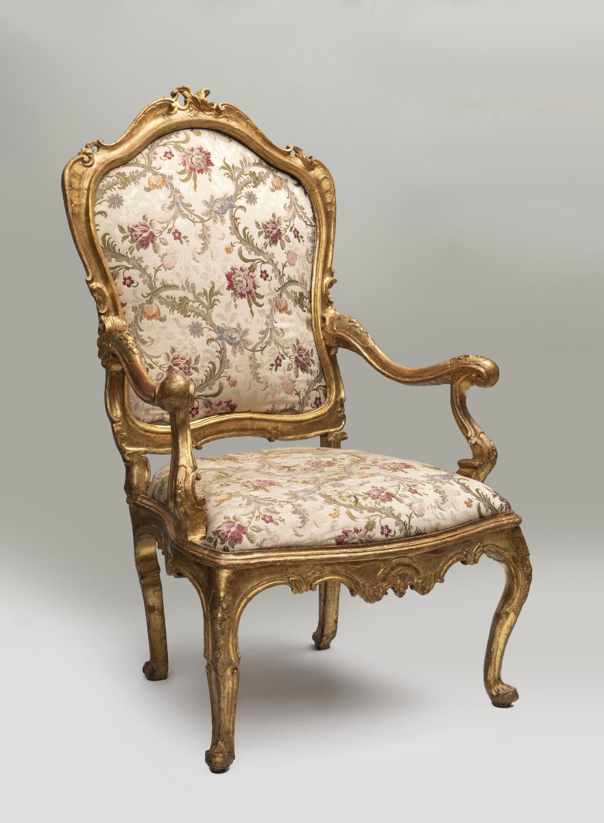 Six Venetian Armchairs In Carved And Gilded Wood, Venice, 18th Century-photo-5