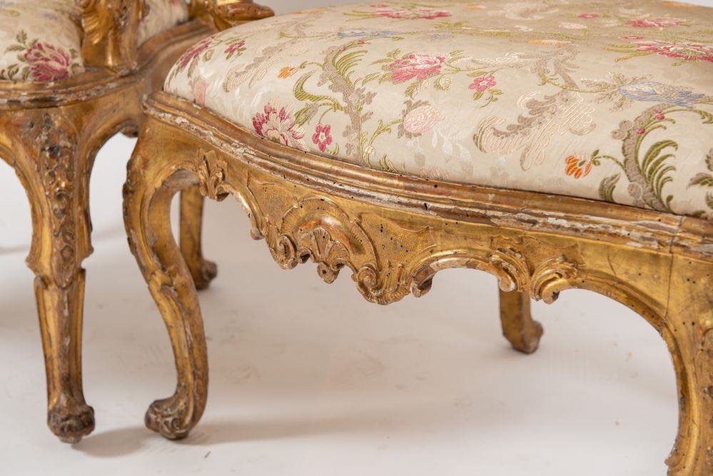 Six Venetian Armchairs In Carved And Gilded Wood, Venice, 18th Century-photo-6