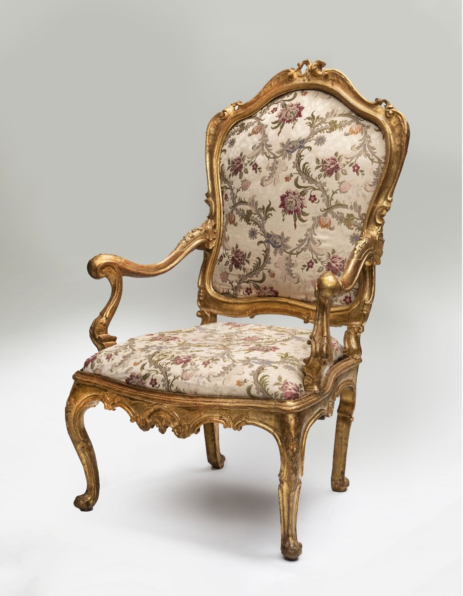 Six Venetian Armchairs In Carved And Gilded Wood, Venice, 18th Century-photo-8