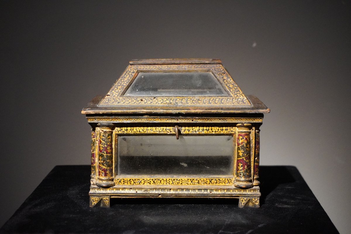 Venetian Casket In Lacquered And Gilt Wood And Rock Crystal, Venice, 18th Century-photo-2