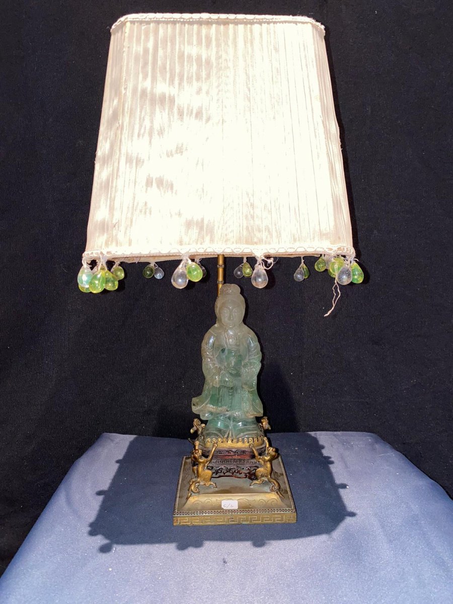 Small Lamp With A Jade Figure, 20th Century-photo-2