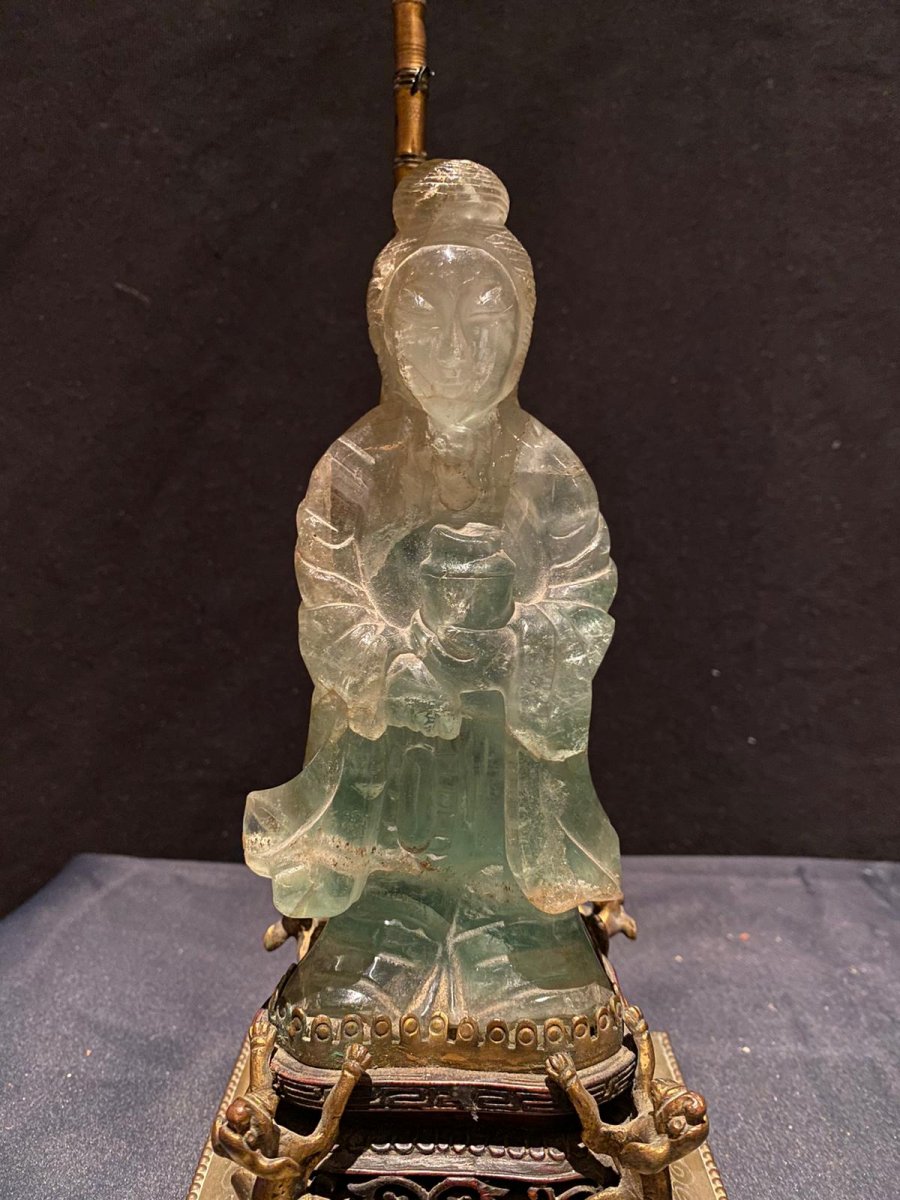 Small Lamp With A Jade Figure, 20th Century-photo-3