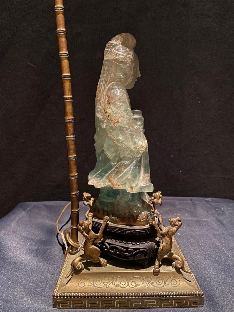Small Lamp With A Jade Figure, 20th Century-photo-5