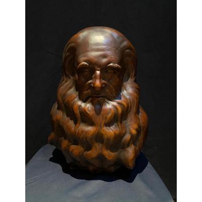 Head Of Leonardo Da Vinci In Terracotta