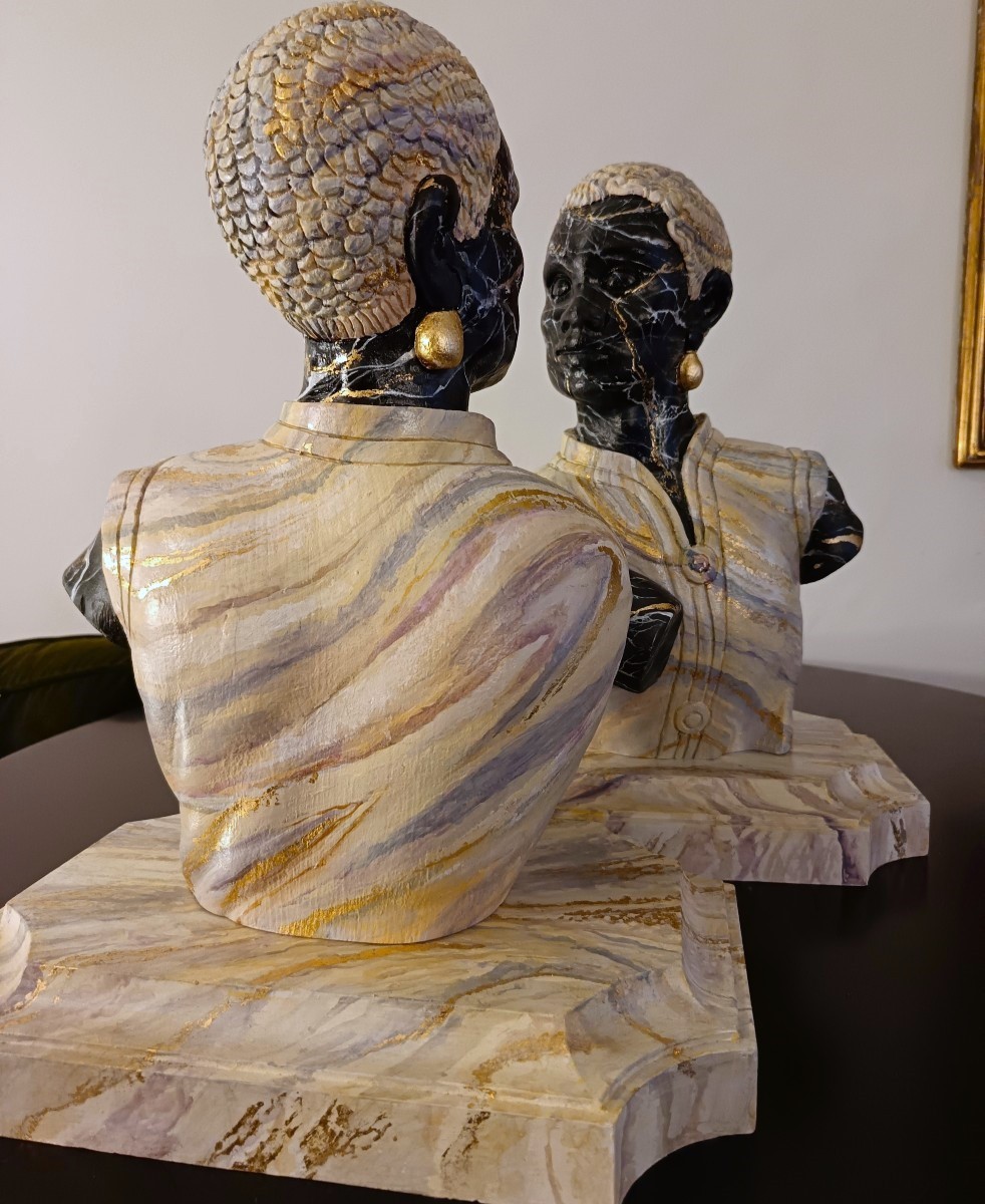 Pair Of Hand-carved Lacquered Wooden Statues – Rome, Early 20th Century-photo-2