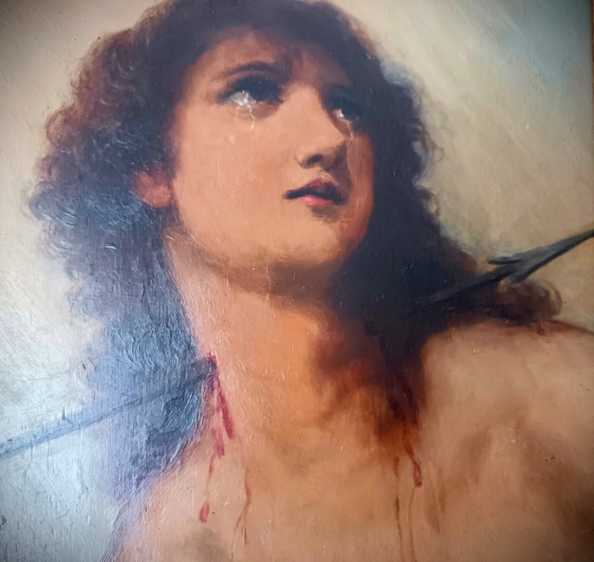 Huile sur panneau de bois Saint Sébastien XXe siècle-photo-3