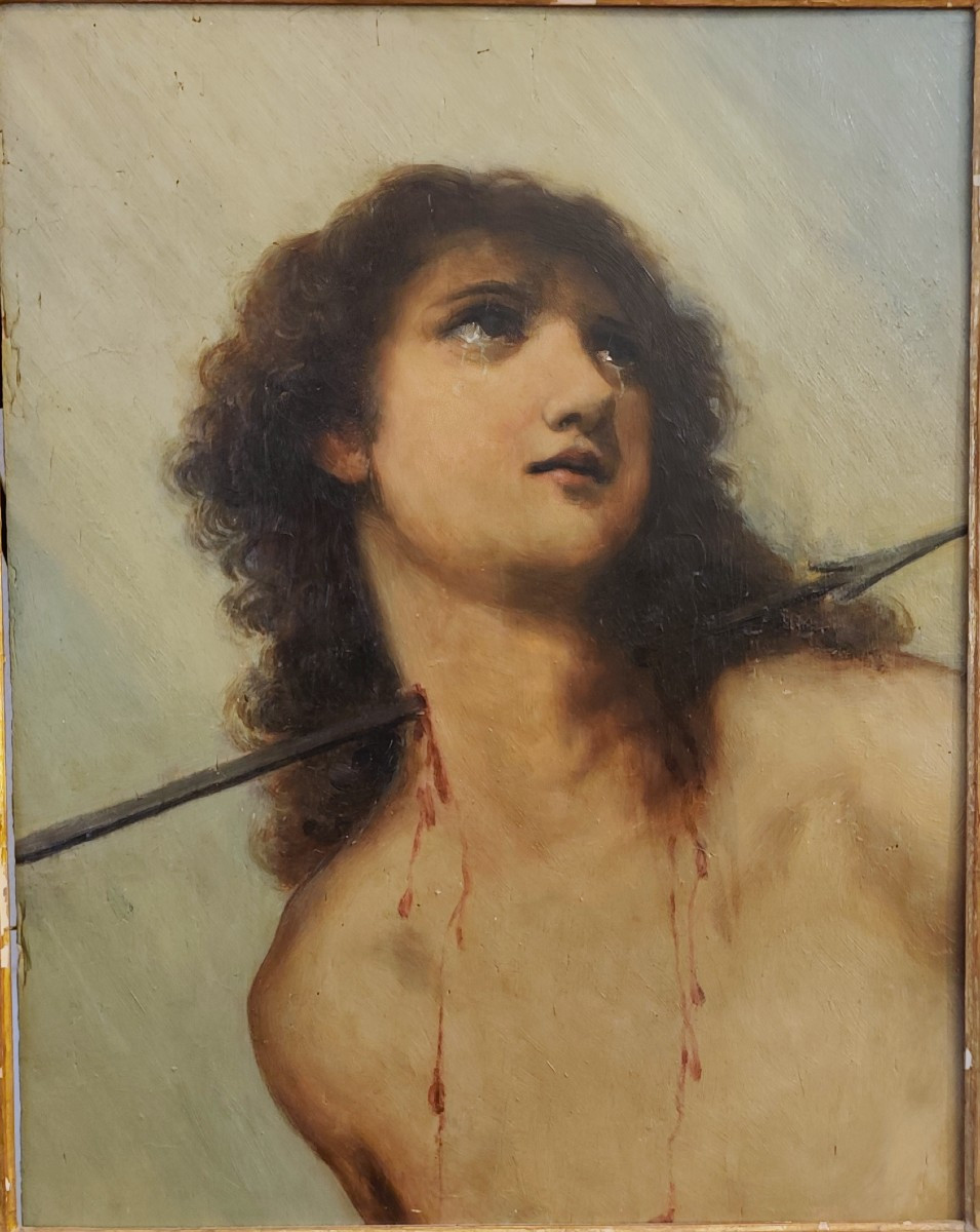 Oil On Wooden Panel Saint Sebastian, 20th Century-photo-4