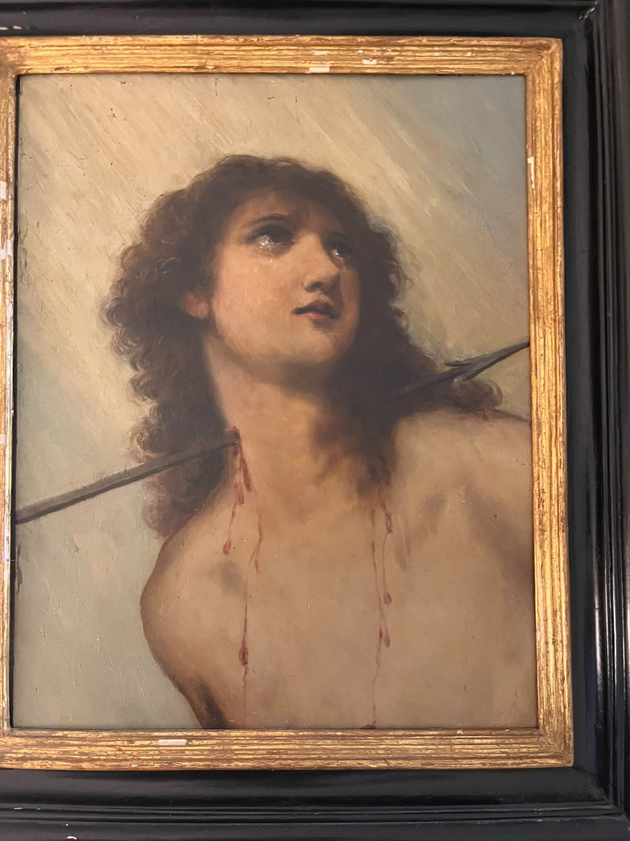 Oil On Wooden Panel Saint Sebastian, 20th Century-photo-2