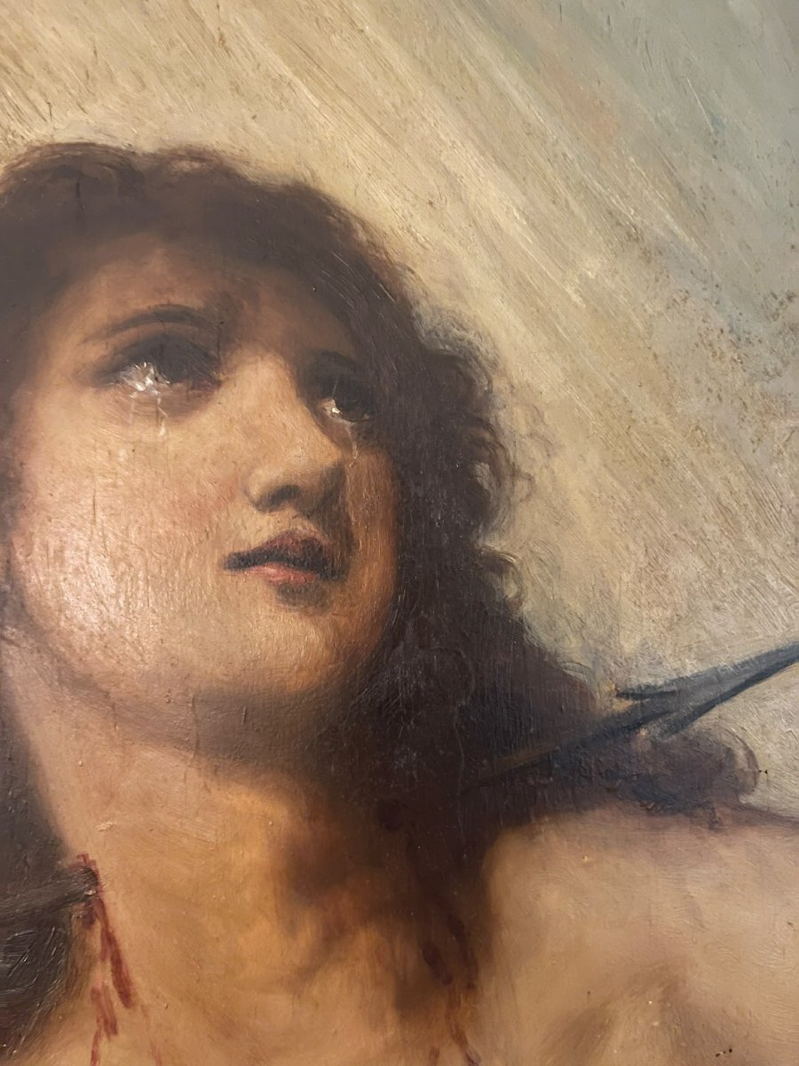 Oil On Wooden Panel Saint Sebastian, 20th Century-photo-3