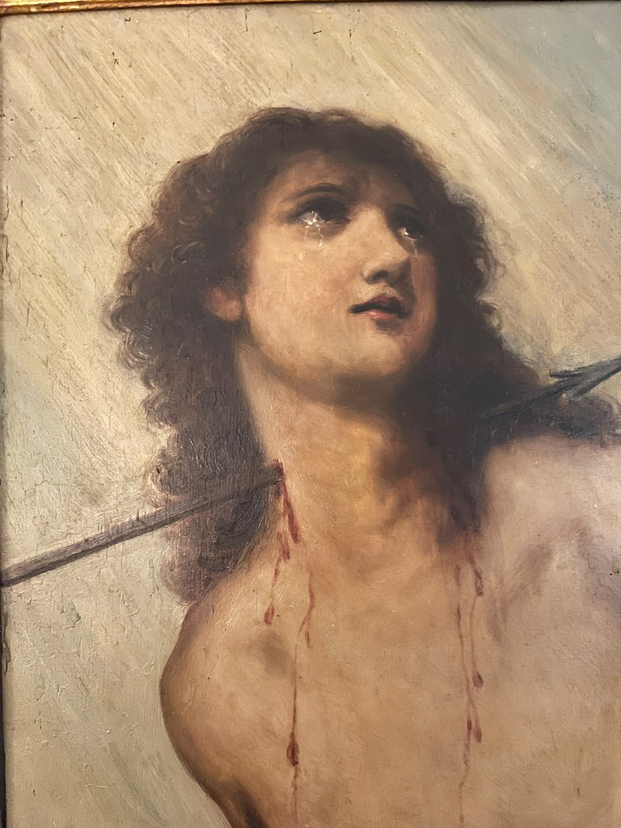 Oil On Wooden Panel Saint Sebastian, 20th Century-photo-4