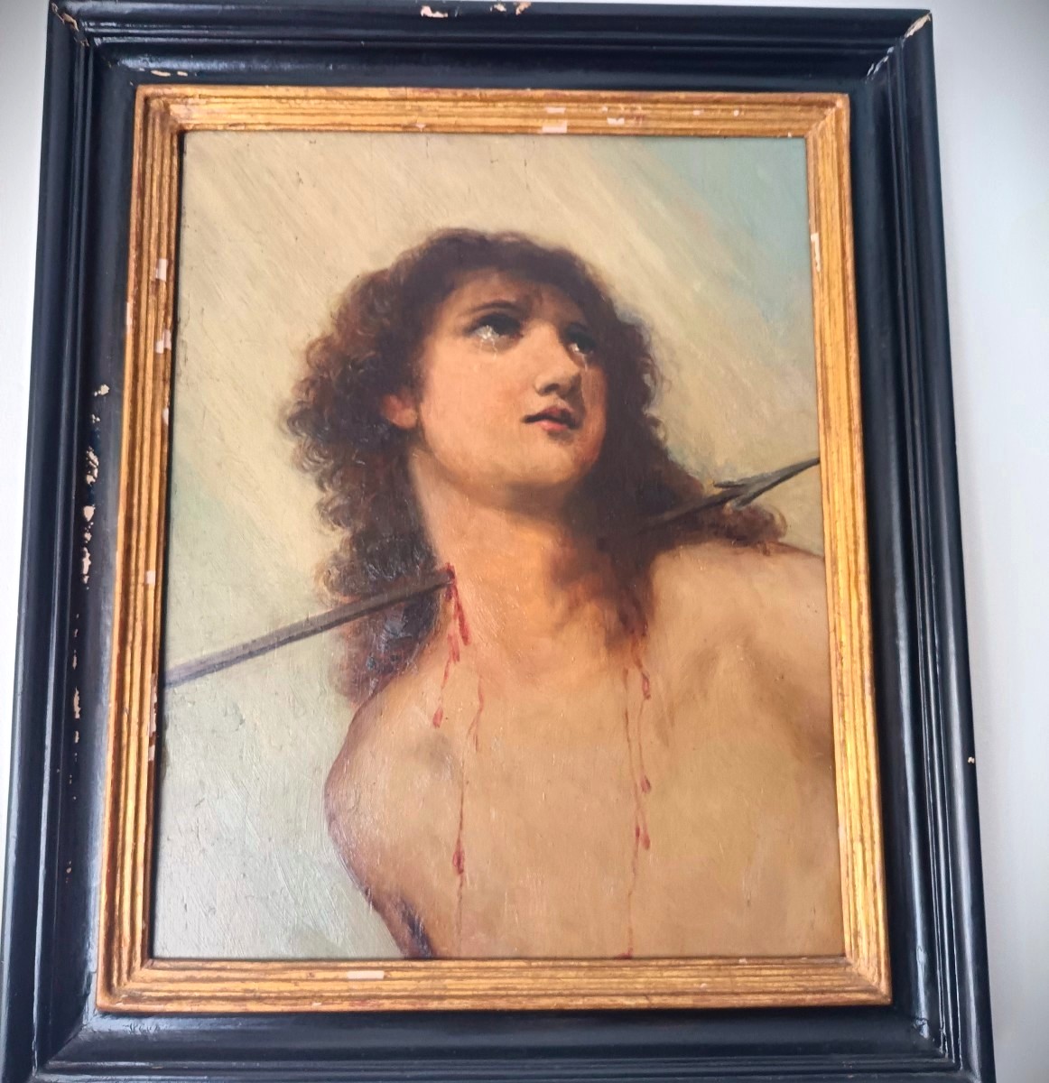 Huile sur panneau de bois Saint Sébastien XXe siècle