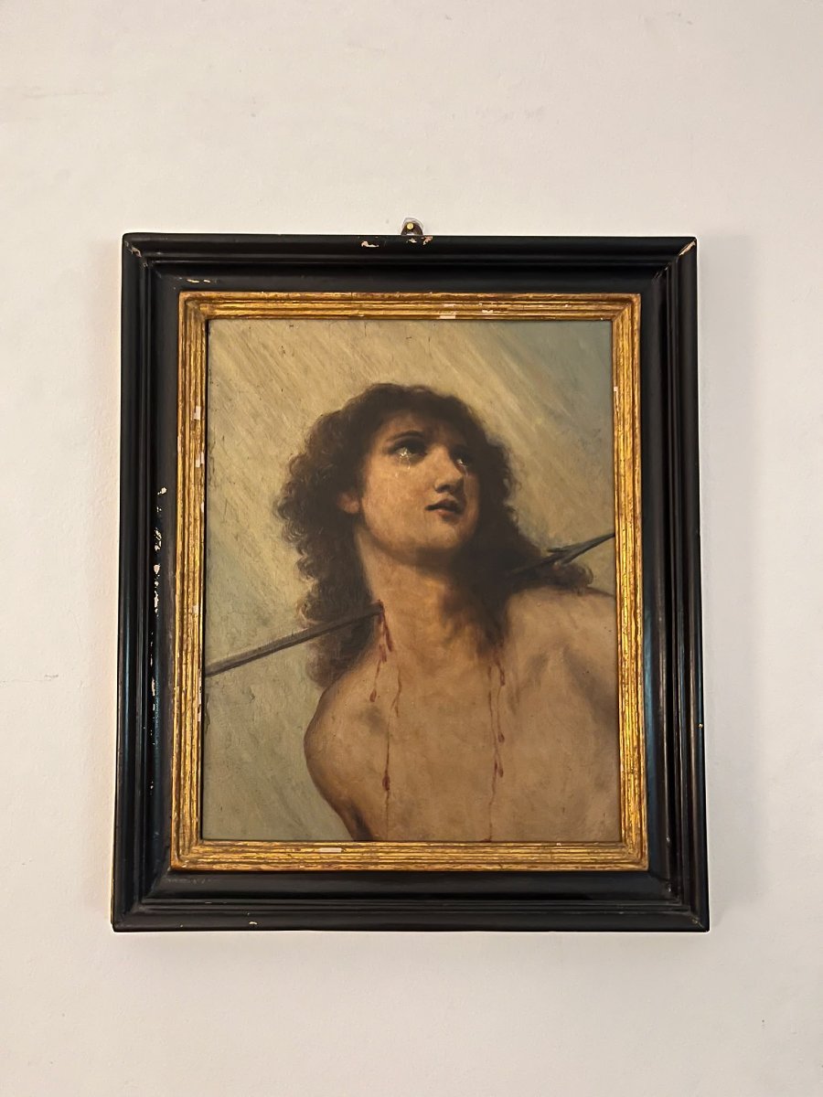 Oil On Wooden Panel Saint Sebastian, 20th Century