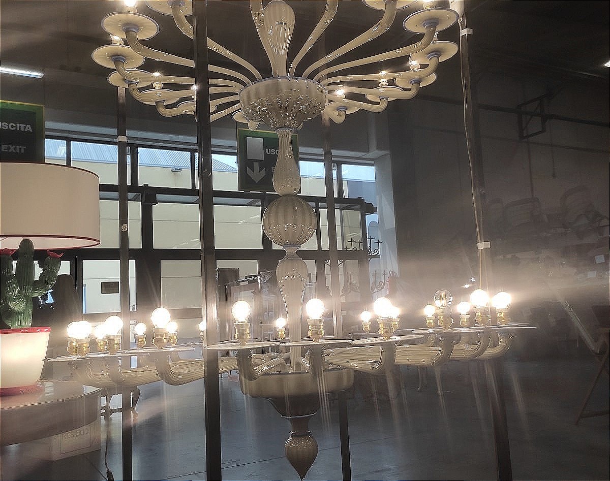 Grand lustre à trois niveaux en verre de Murano, 1930-photo-1