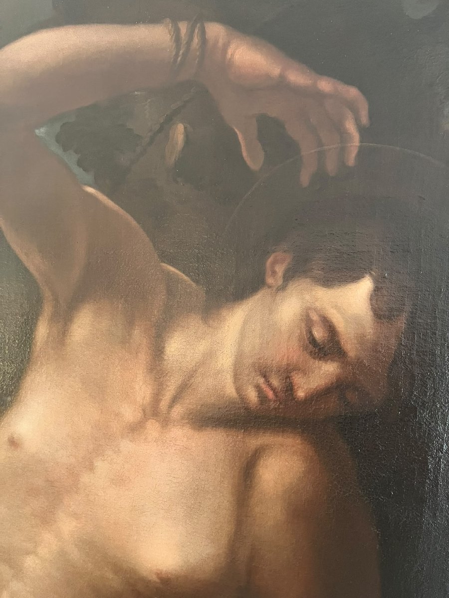 Huile sur toile Saint Sébastien du XVIIe siècle – Attr. Andrea Vaccaro-photo-2