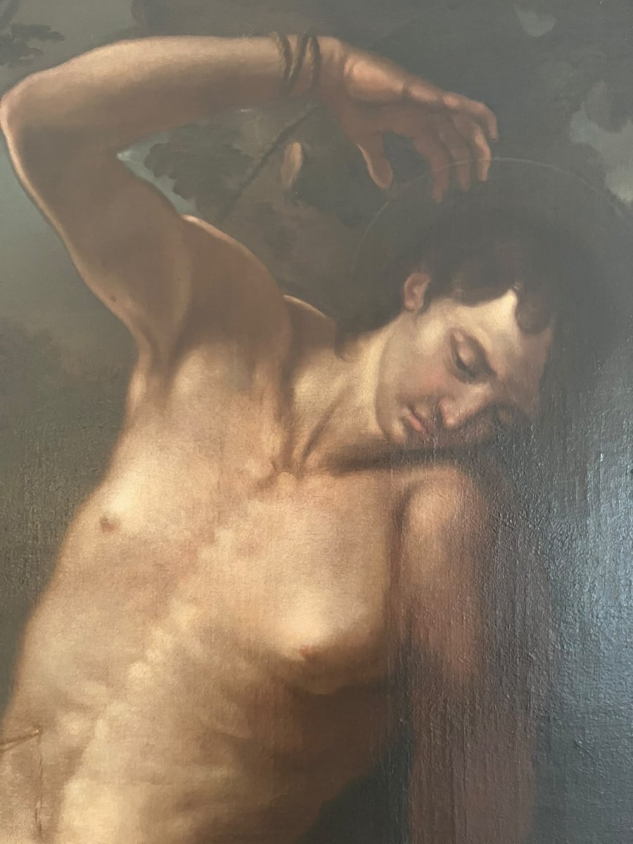 Huile sur toile Saint Sébastien du XVIIe siècle – Attr. Andrea Vaccaro-photo-6