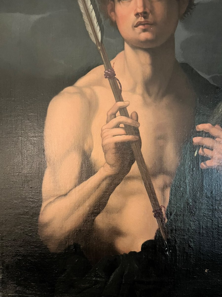 Oil On Canvas Saint Sebastian, Early 18th Century-photo-4