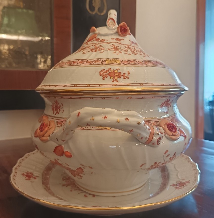 Soupière avec couvercle et plateau en porcelaine Herend début XXe siècle-photo-2