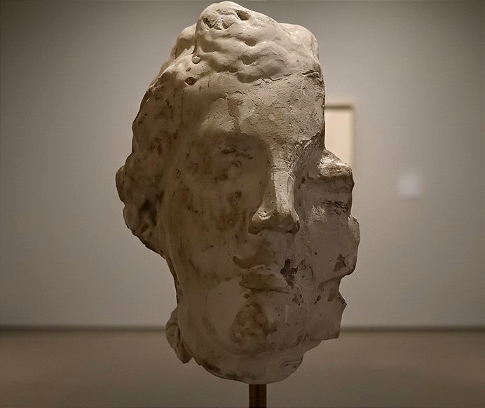 Lamp With Plaster Head And Smoke-black Finish, Lampshade With Architectural Blueprints-photo-2