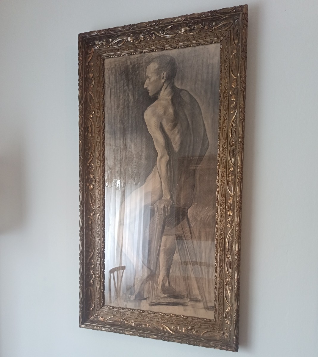 Étude d'homme nu au fusain et crayon, fin XIXe / début XXe siècle-photo-2