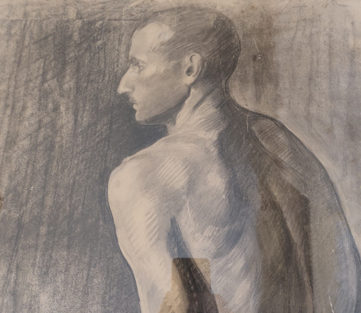 Étude d'homme nu au fusain et crayon, fin XIXe / début XXe siècle-photo-4