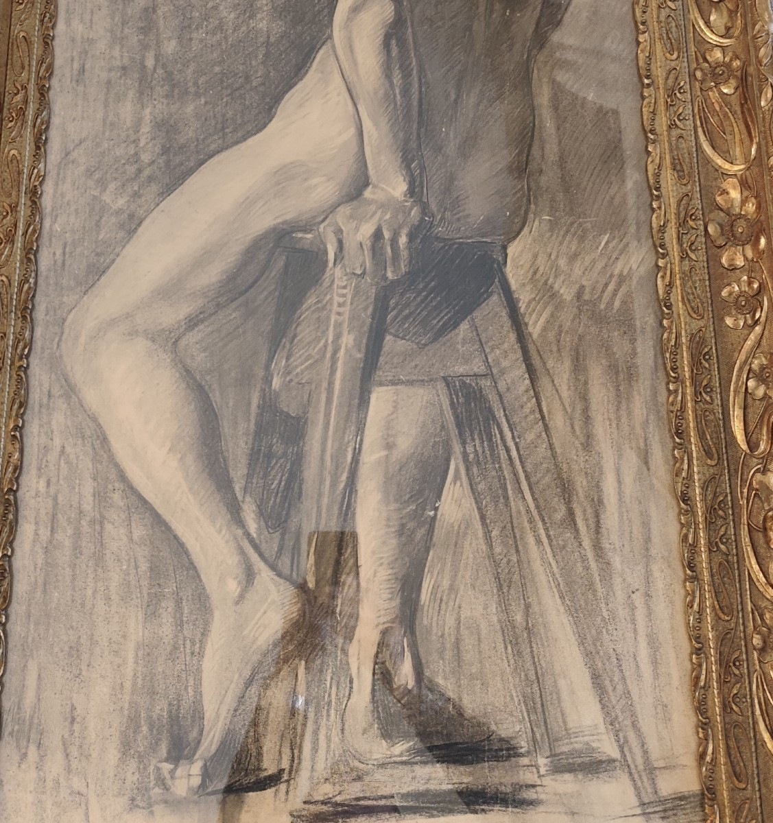 Étude d'homme nu au fusain et crayon, fin XIXe / début XXe siècle-photo-2