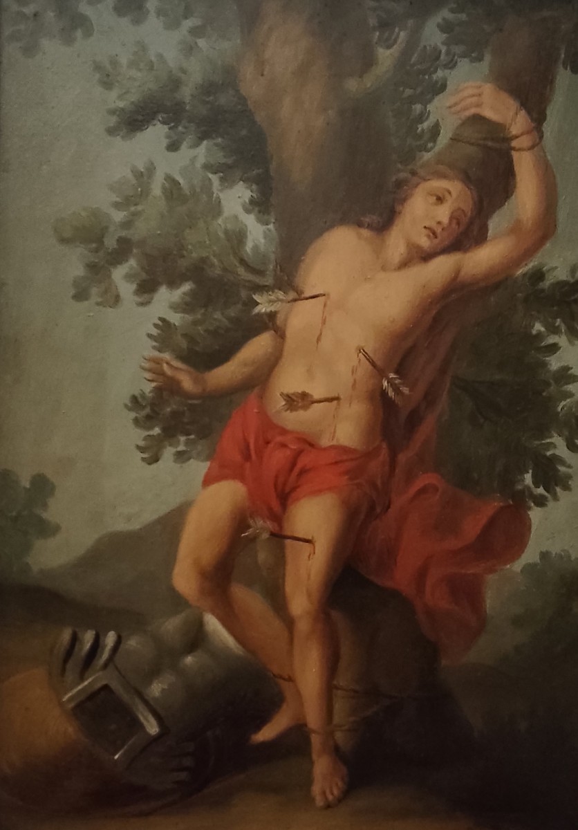 Huile sur Panneau de Saint Sébastien, Fin XIXe-photo-2