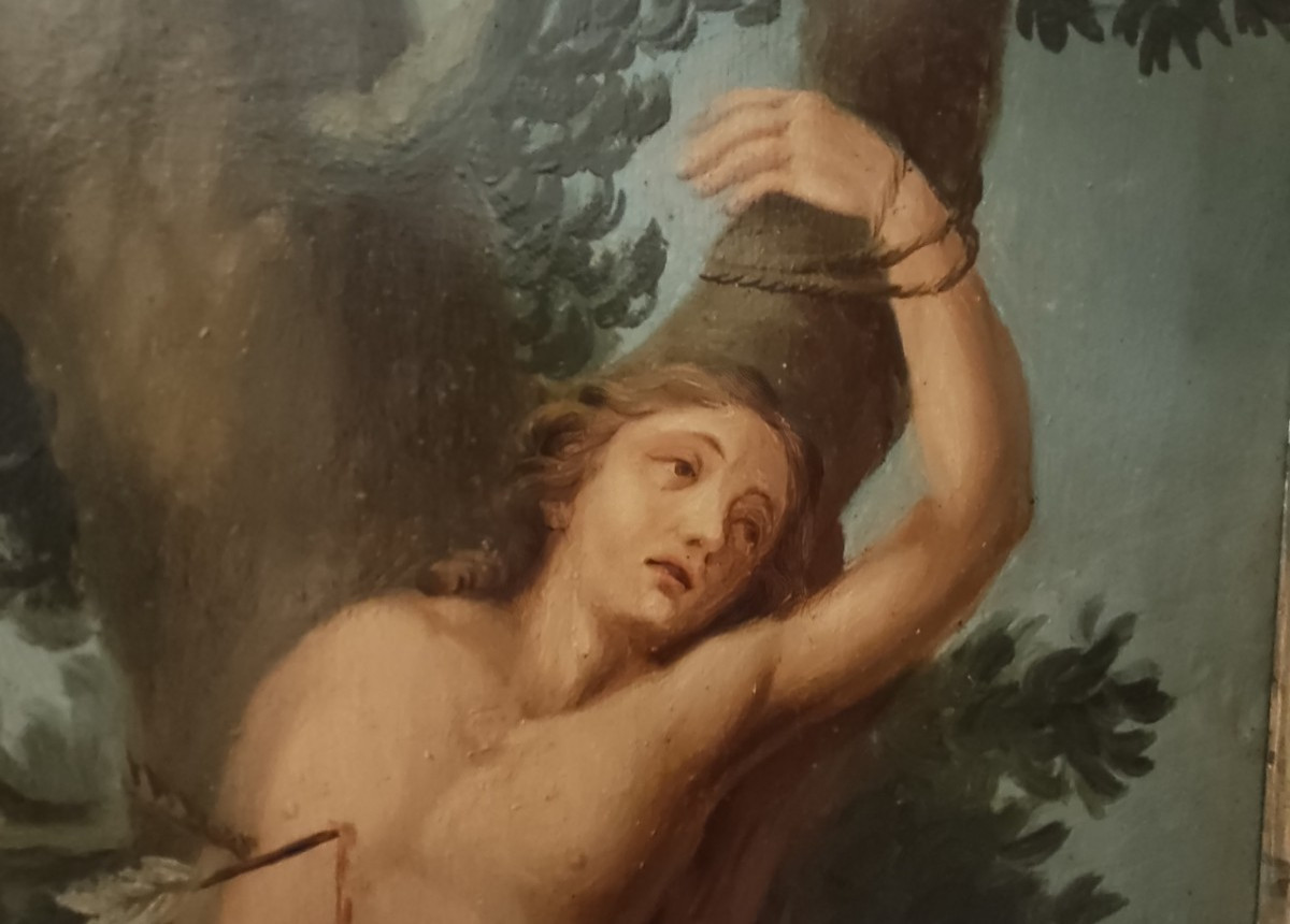 Huile sur Panneau de Saint Sébastien, Fin XIXe-photo-4