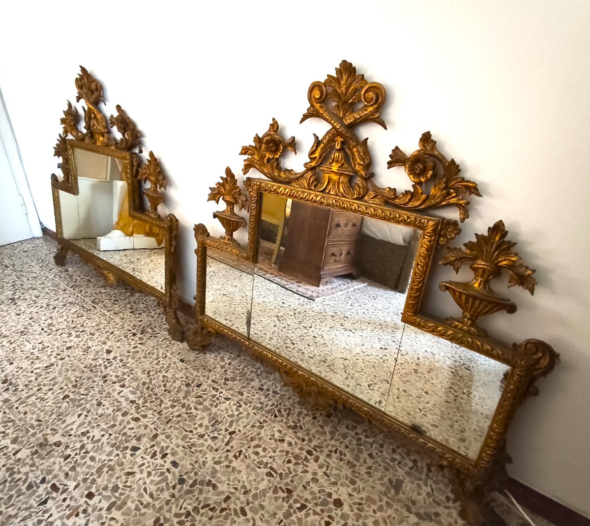 Paire de Miroirs en Bois Doré de Bologne, XIXe Siècle-photo-3