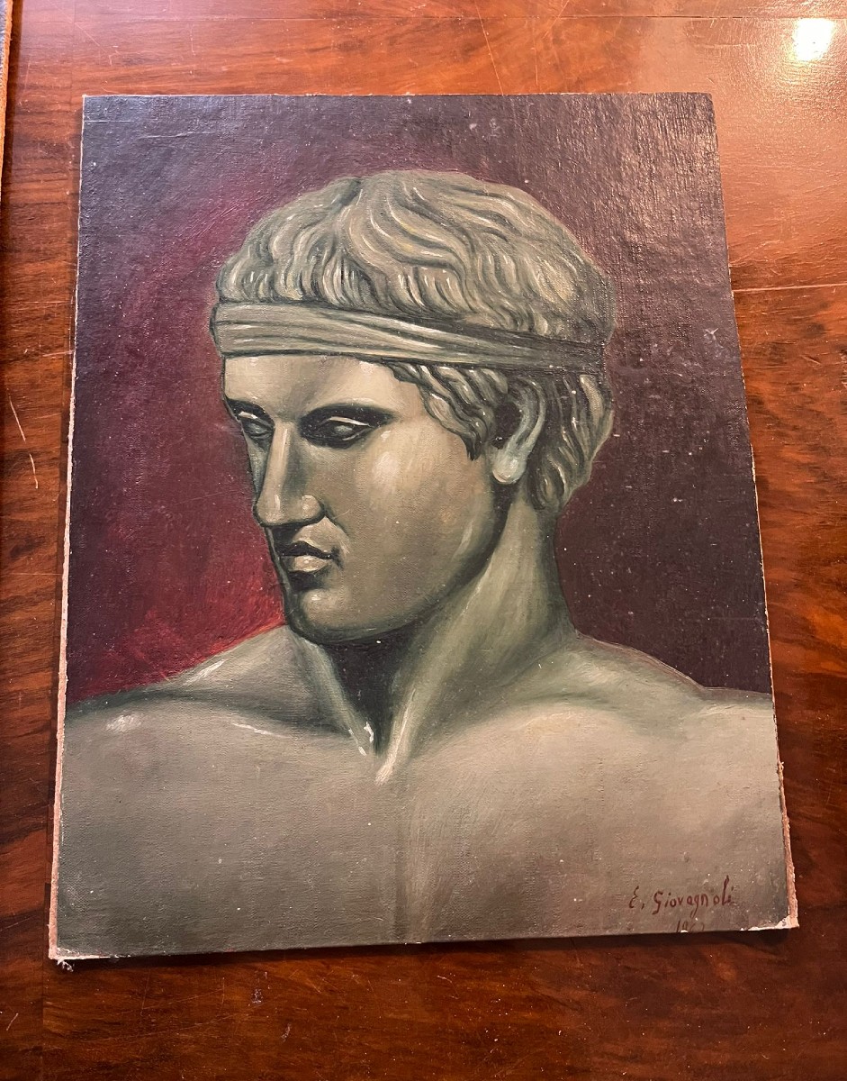 Huile sur toile de 1950 visage d'athlète-photo-2