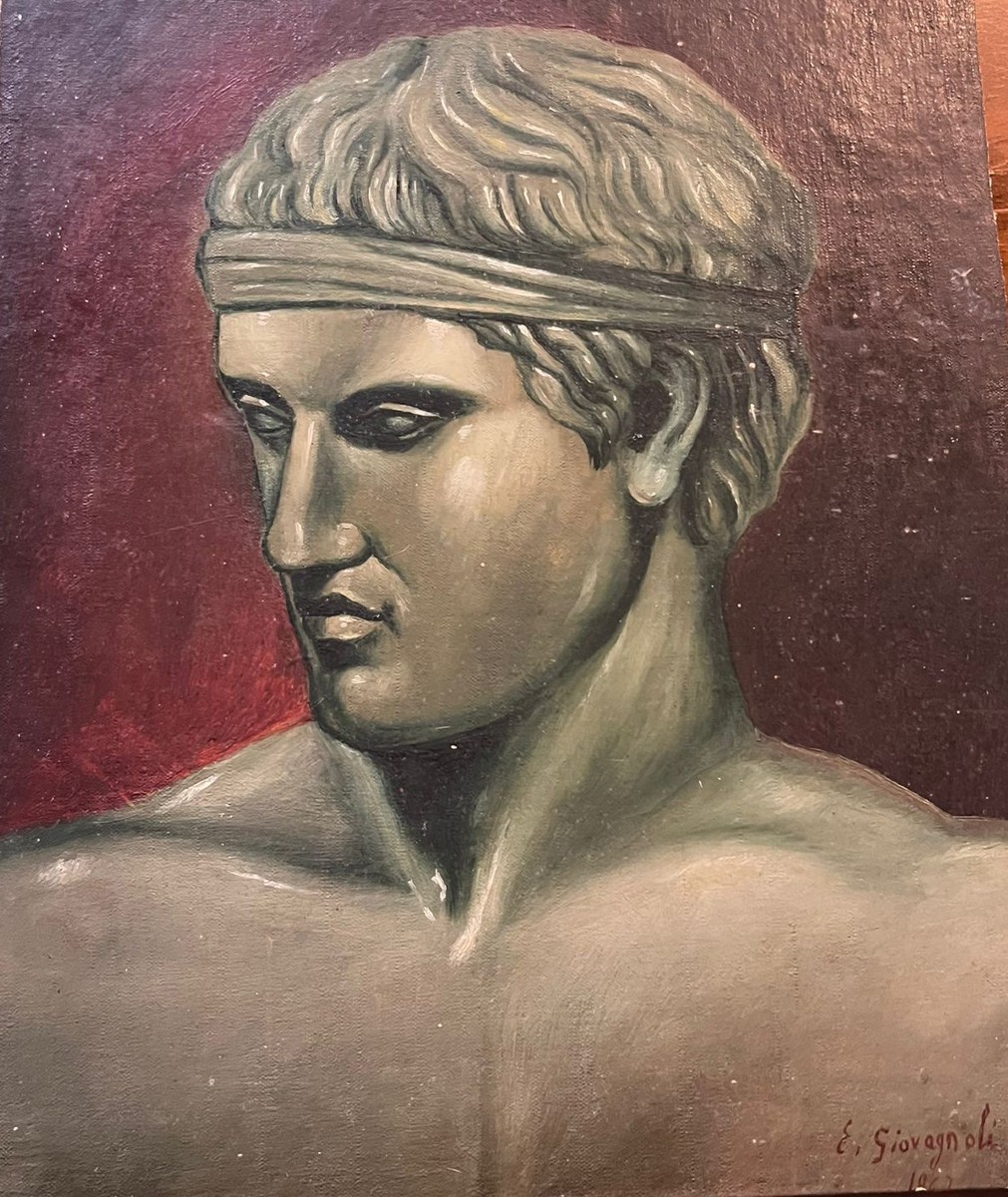 Huile sur toile de 1950 visage d'athlète-photo-3