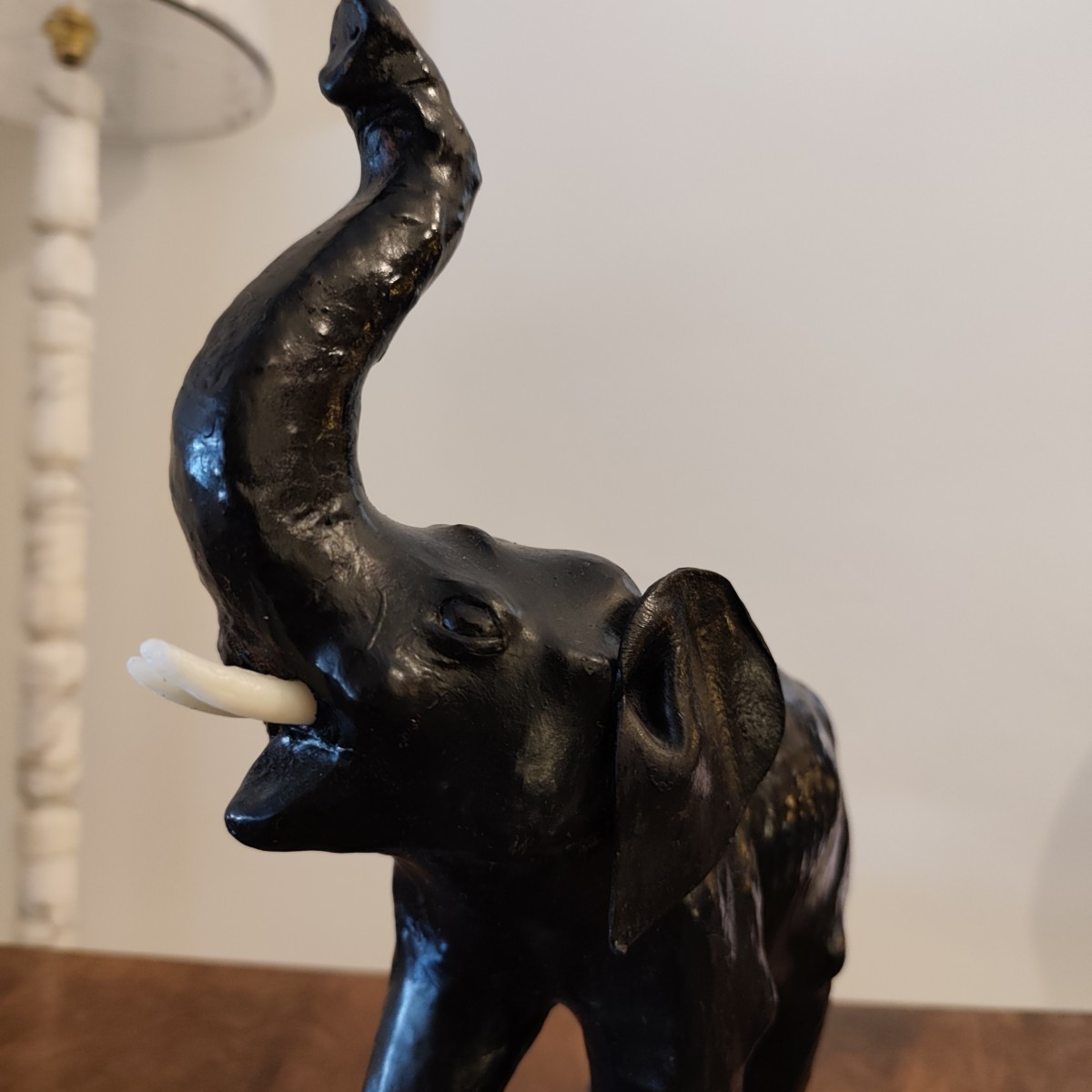 19th Century Elephant With Raised Trunk In Papier-mâché-photo-1