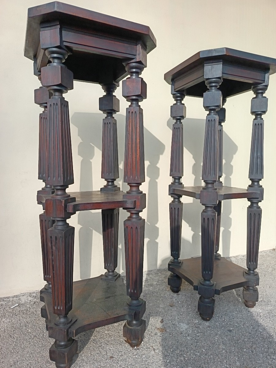 Pair Of 1930 Museum Wooden Pedestals-photo-3