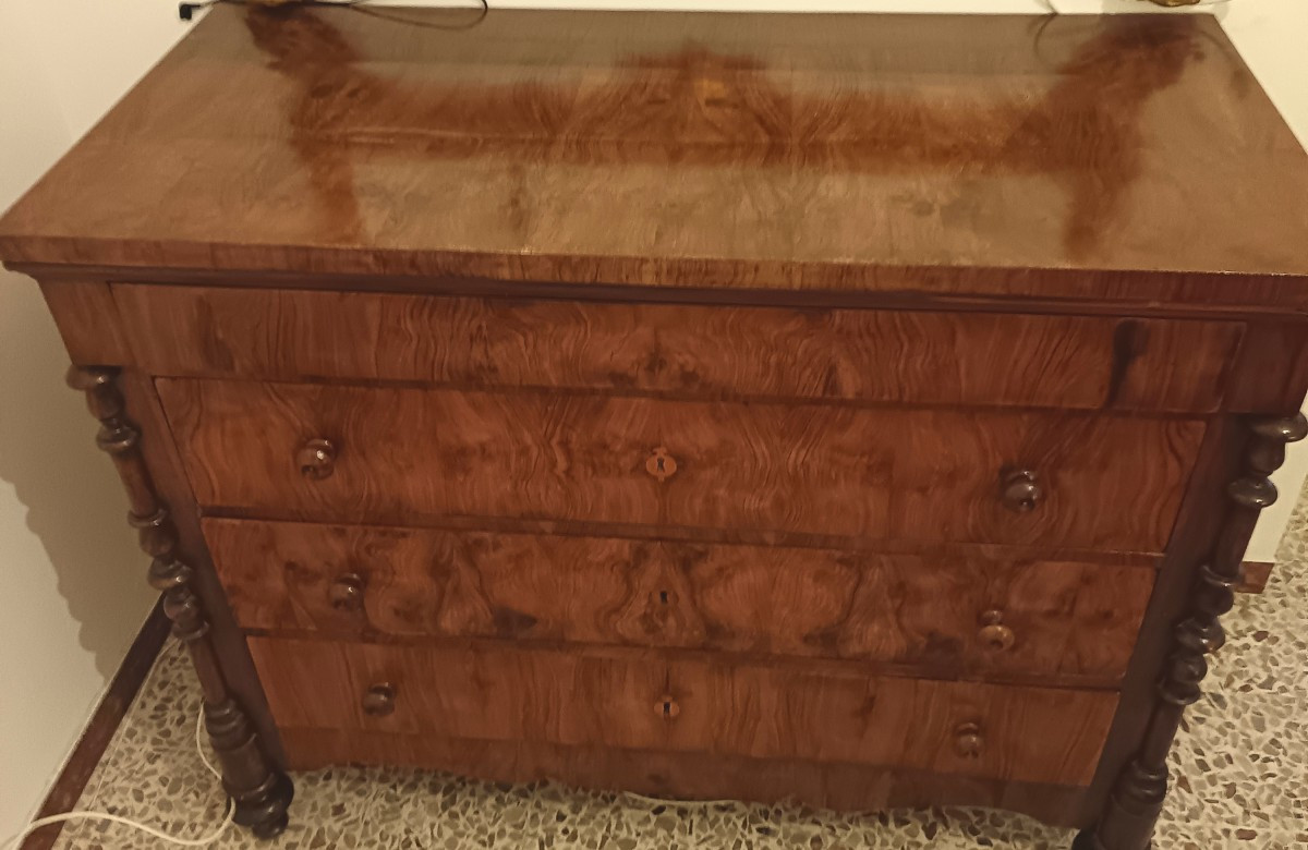 Commode en noyer 1840 avec colonnes Bologne-photo-3