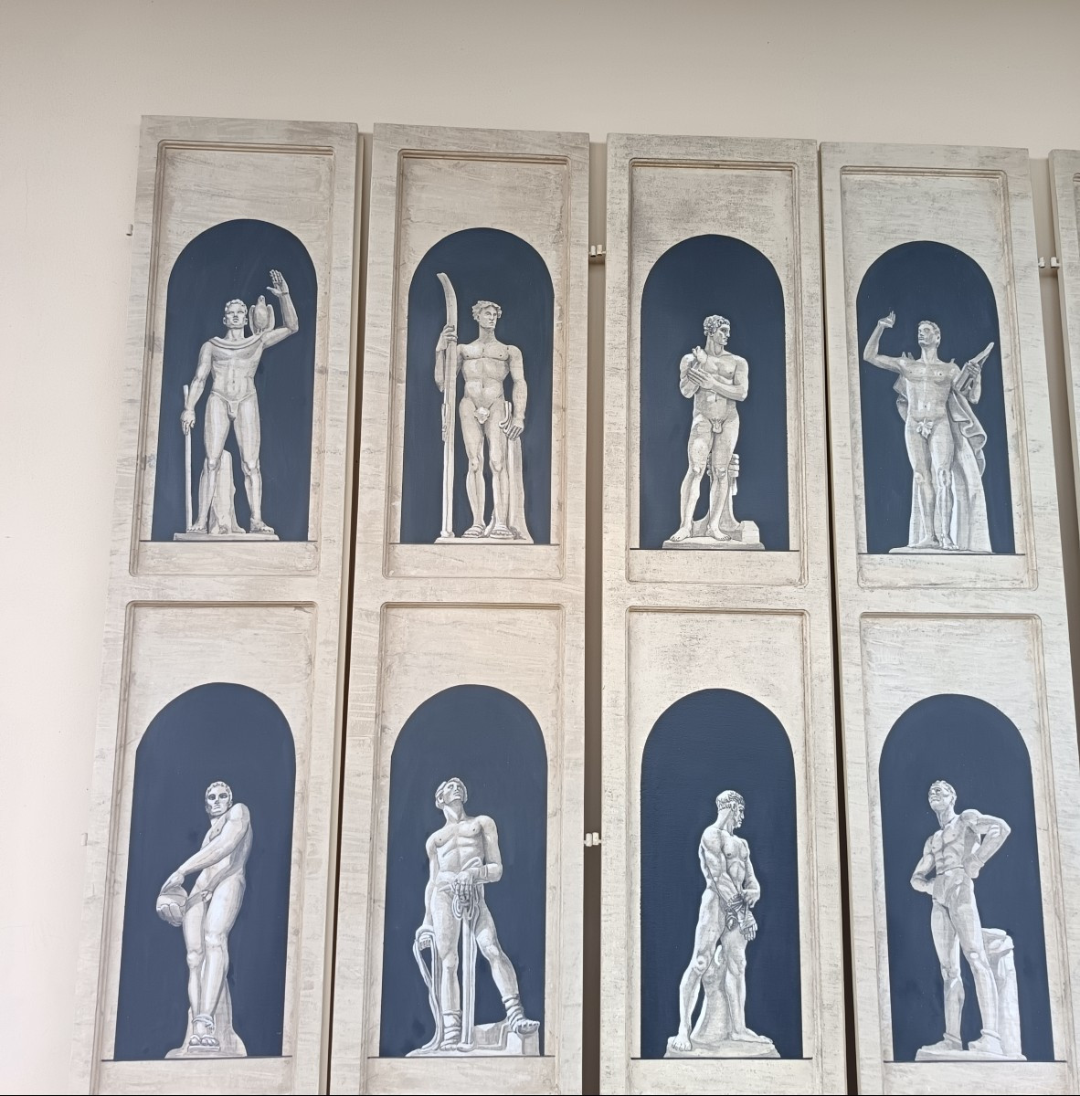 7 Panneaux muraux boiserie laqués 1940 disciplines sportives-photo-3