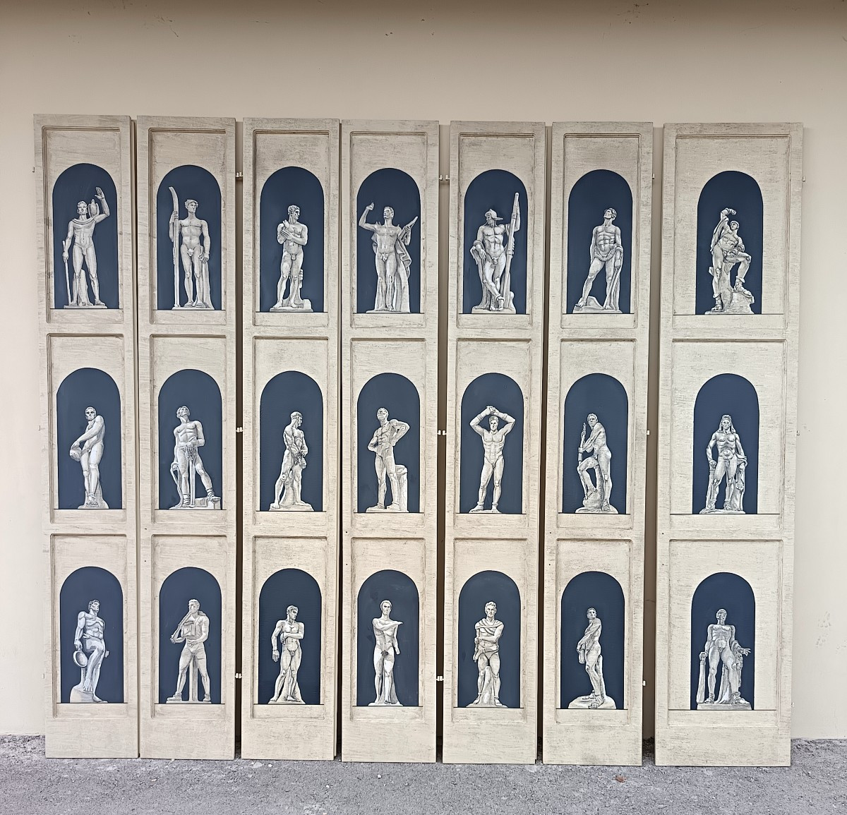 7 Panneaux muraux boiserie laqués 1940 disciplines sportives