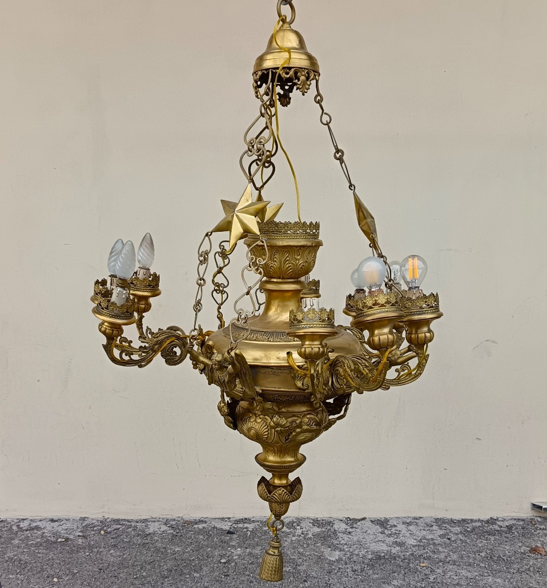 Rare Bronze Sheet Chandelier Italy 1850-photo-2