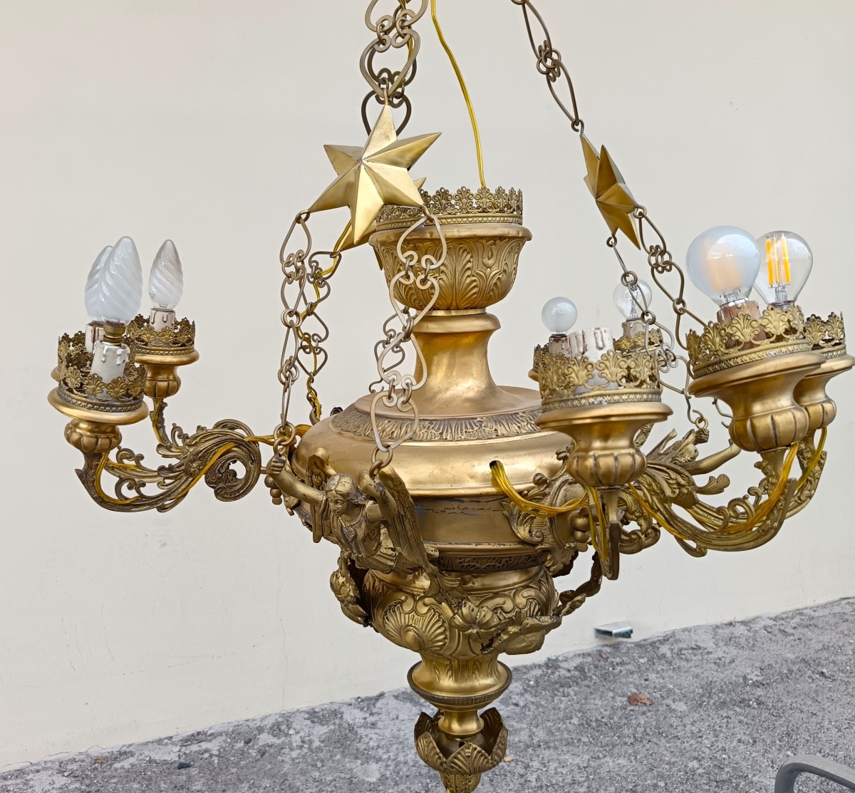 Rare Bronze Sheet Chandelier Italy 1850-photo-3
