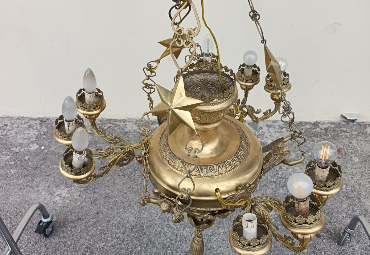 Rare Bronze Sheet Chandelier Italy 1850-photo-1