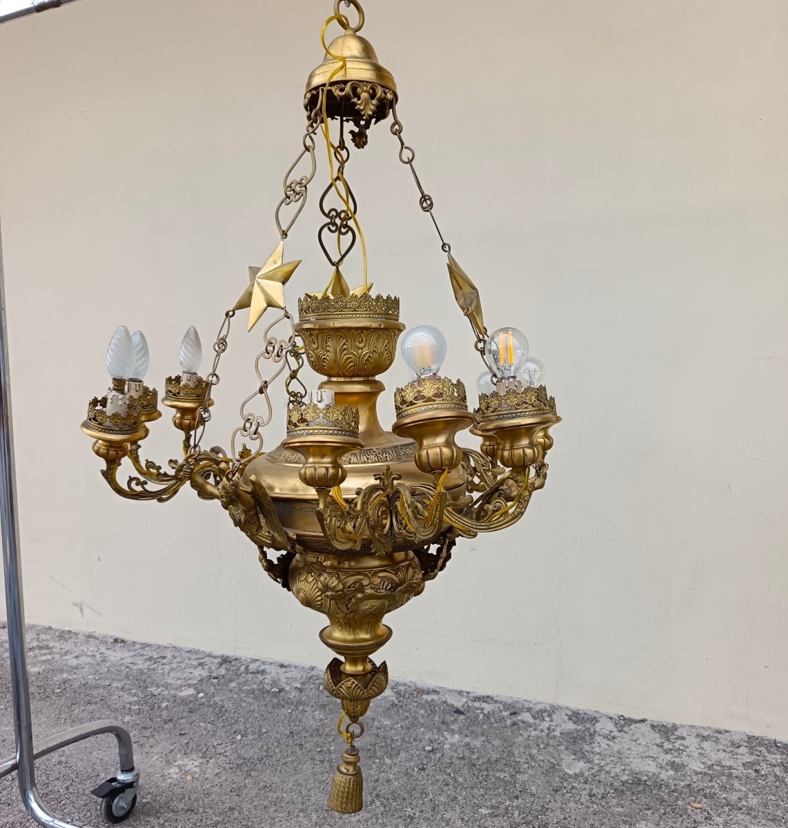 Rare Bronze Sheet Chandelier Italy 1850-photo-2