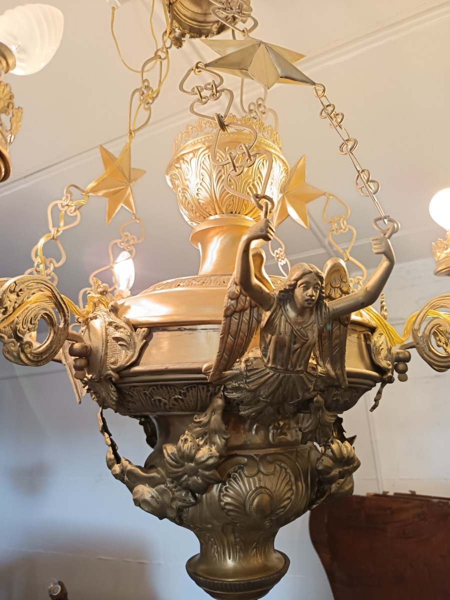 Rare Bronze Sheet Chandelier Italy 1850-photo-3