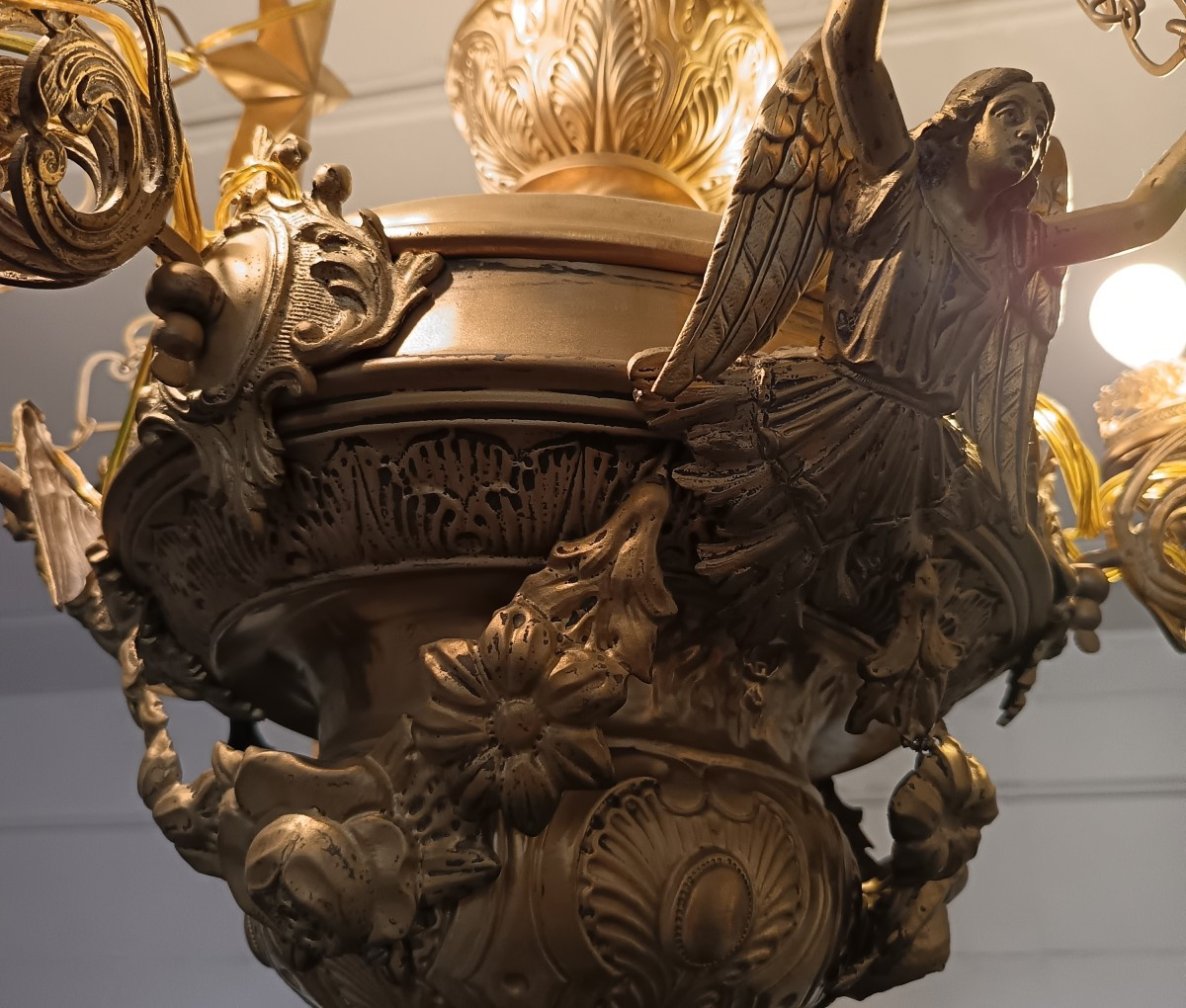 Rare Bronze Sheet Chandelier Italy 1850-photo-4