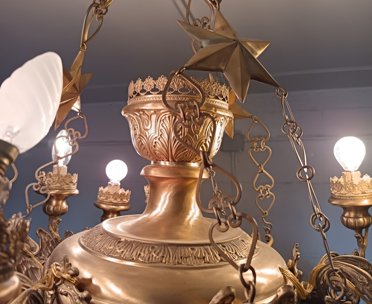 Rare Bronze Sheet Chandelier Italy 1850-photo-5