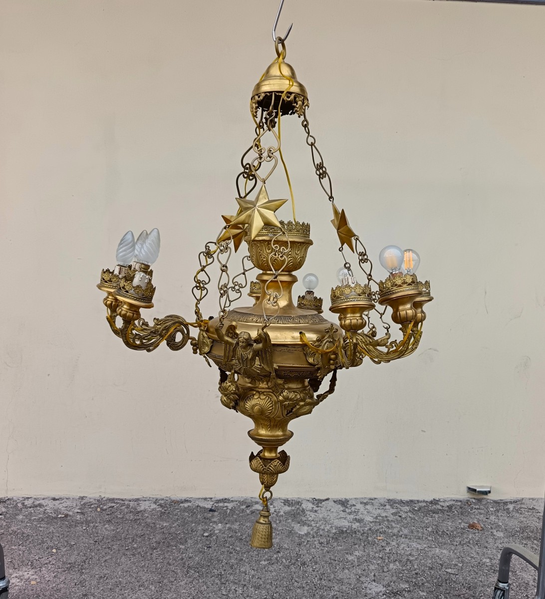 Rare Bronze Sheet Chandelier Italy 1850